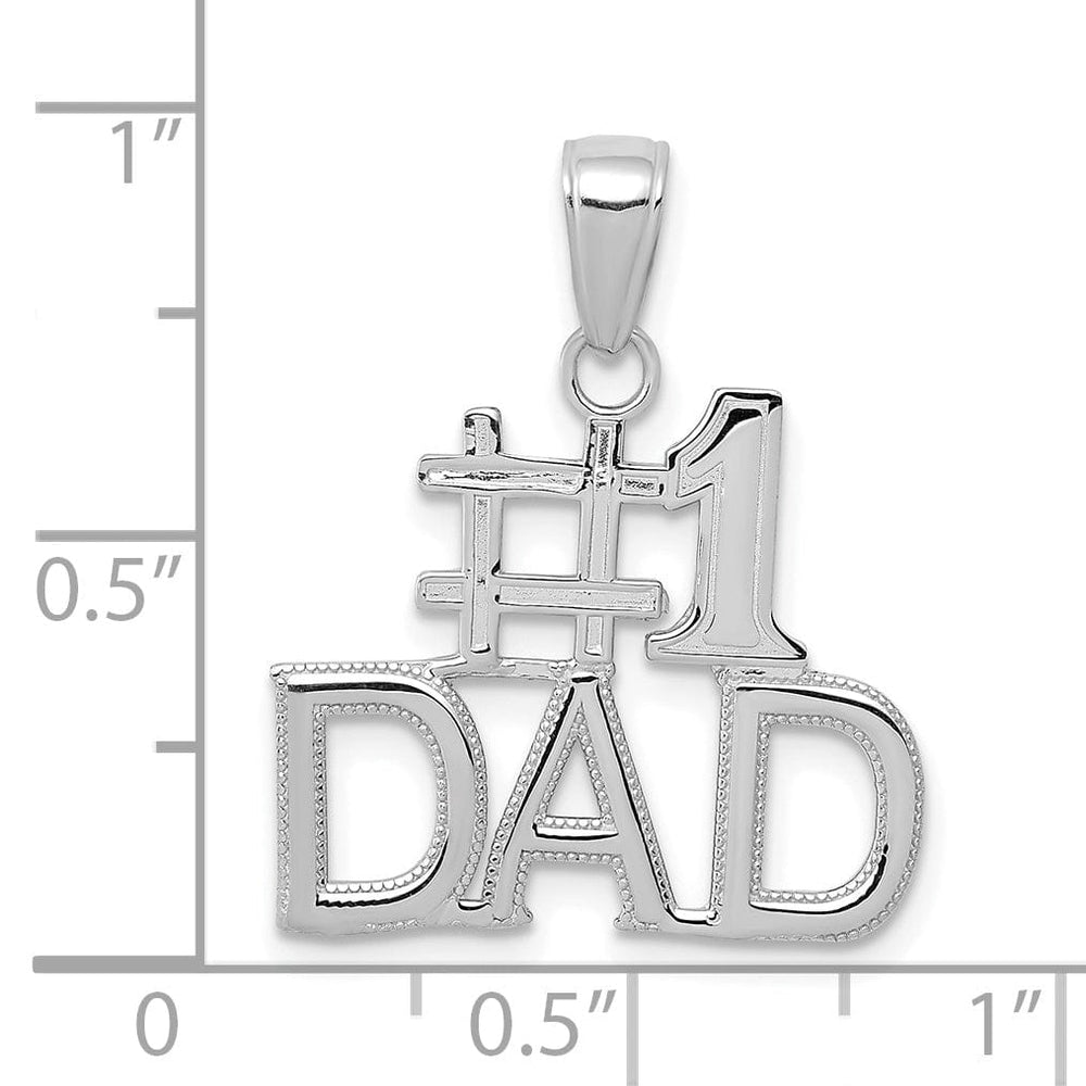 14K White Gold Polished Beaded Textured Finish Script #1 DAD Charm Pendant