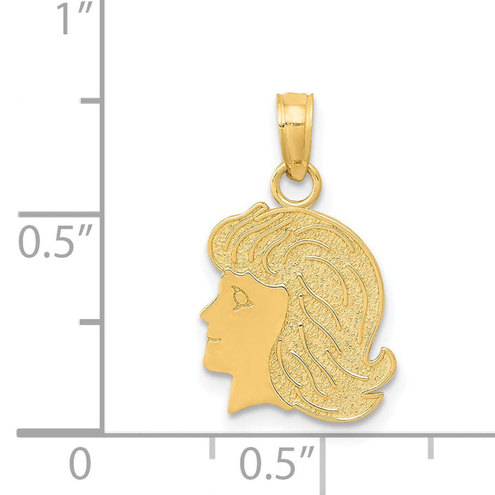 14k Yellow Gold Polish Girl Head Charm Pendant