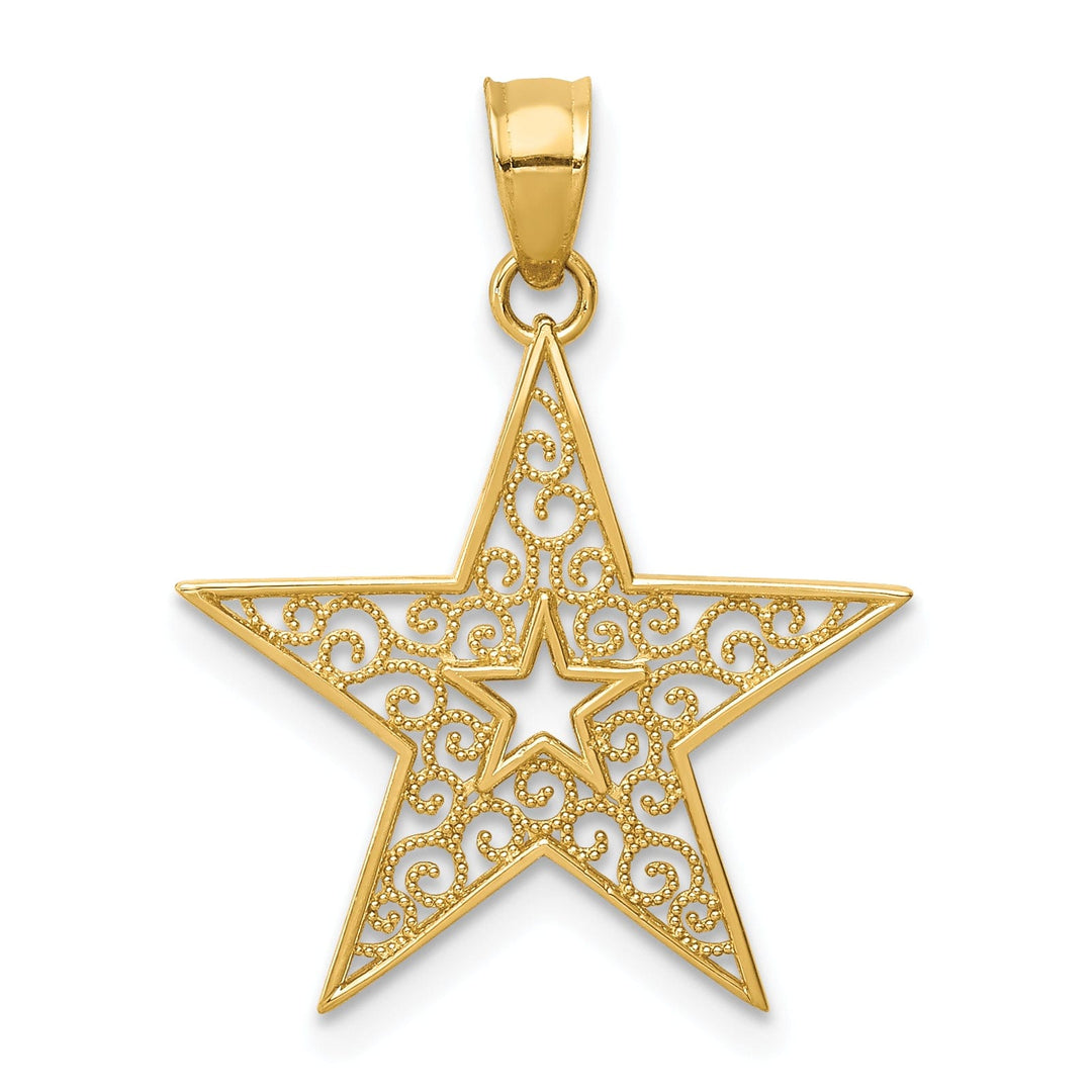 14k Yellow Gold Open Back Solid Beaded Polished Finish Filigree Star Design Charm Pendant