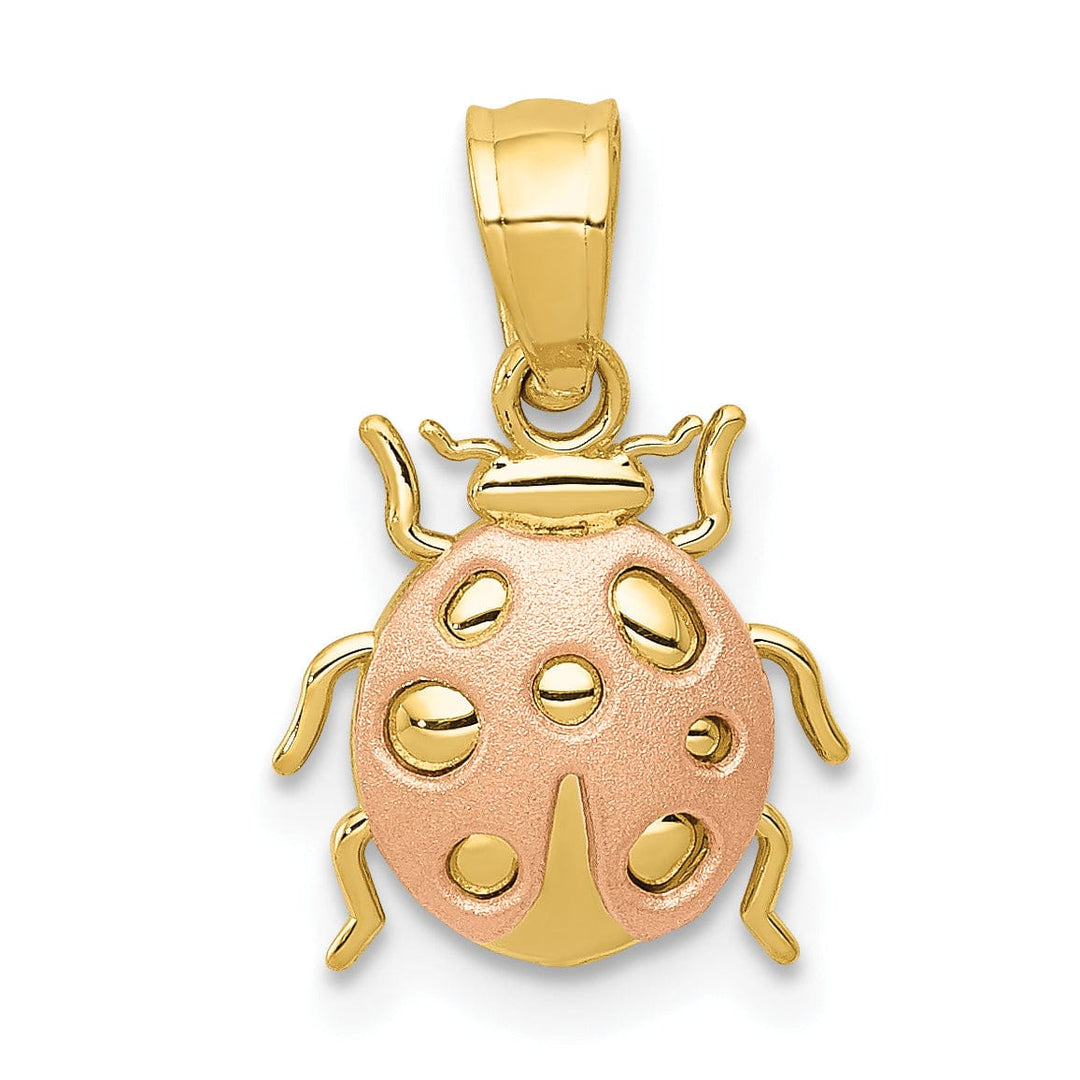 14k Two Tone Gold Open Back Solid Polished Brush Finish Ladybug Charm Pendant