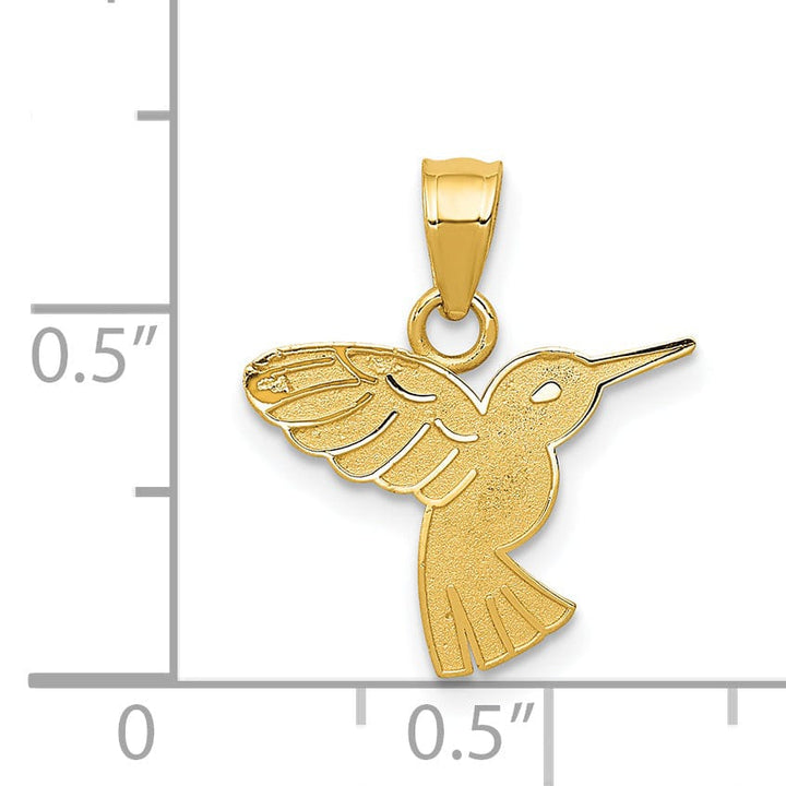 14k Yellow Gold Solid Textured Polished Finish Flying Hummingbird Design Charm Pendant