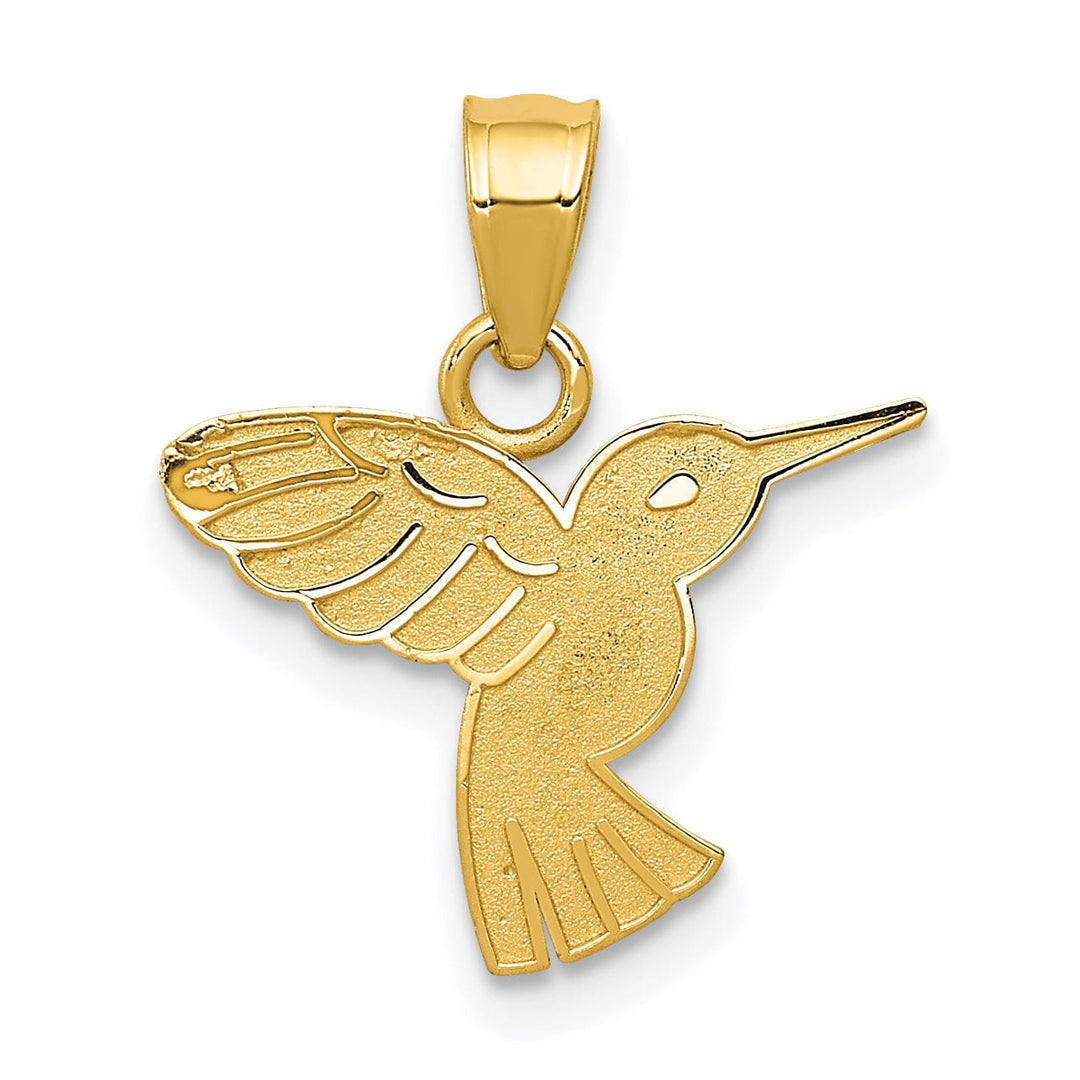 14k Yellow Gold Solid Textured Polished Finish Flying Hummingbird Design Charm Pendant