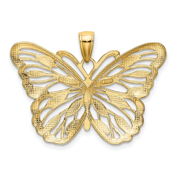 14k Two-tone Gold Casted Textured Back Solid Polished Finish Butterfly Charm Pendant