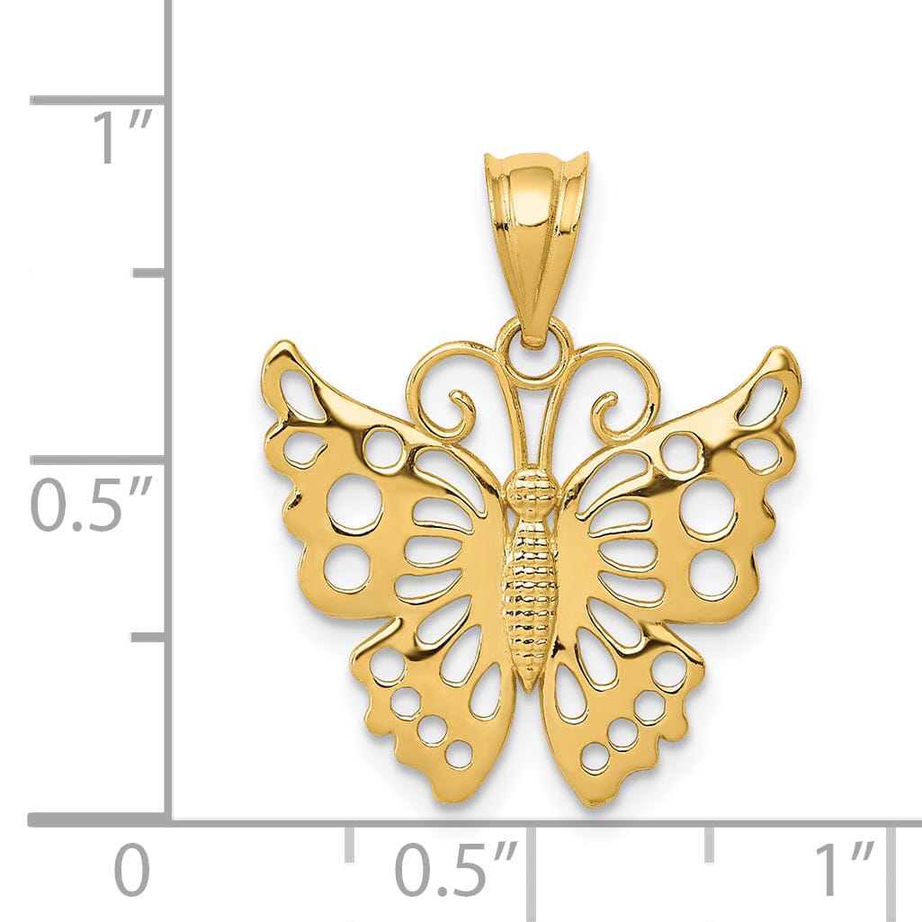 14k Yellow Gold Open Back Casted Solid Polished Finish Butterfly Charm Pendant