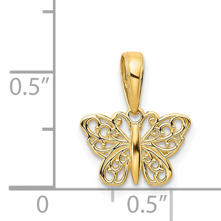 14k Yellow Gold Casted Solid Polished Finish Filigree Butterfly Charm Pendant