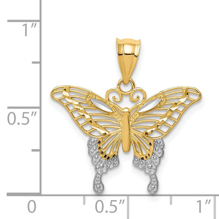 14k Two-tone Gold Casted Open Back Solid Diamond-cut Polished Finish Butterfly Charm Pendant