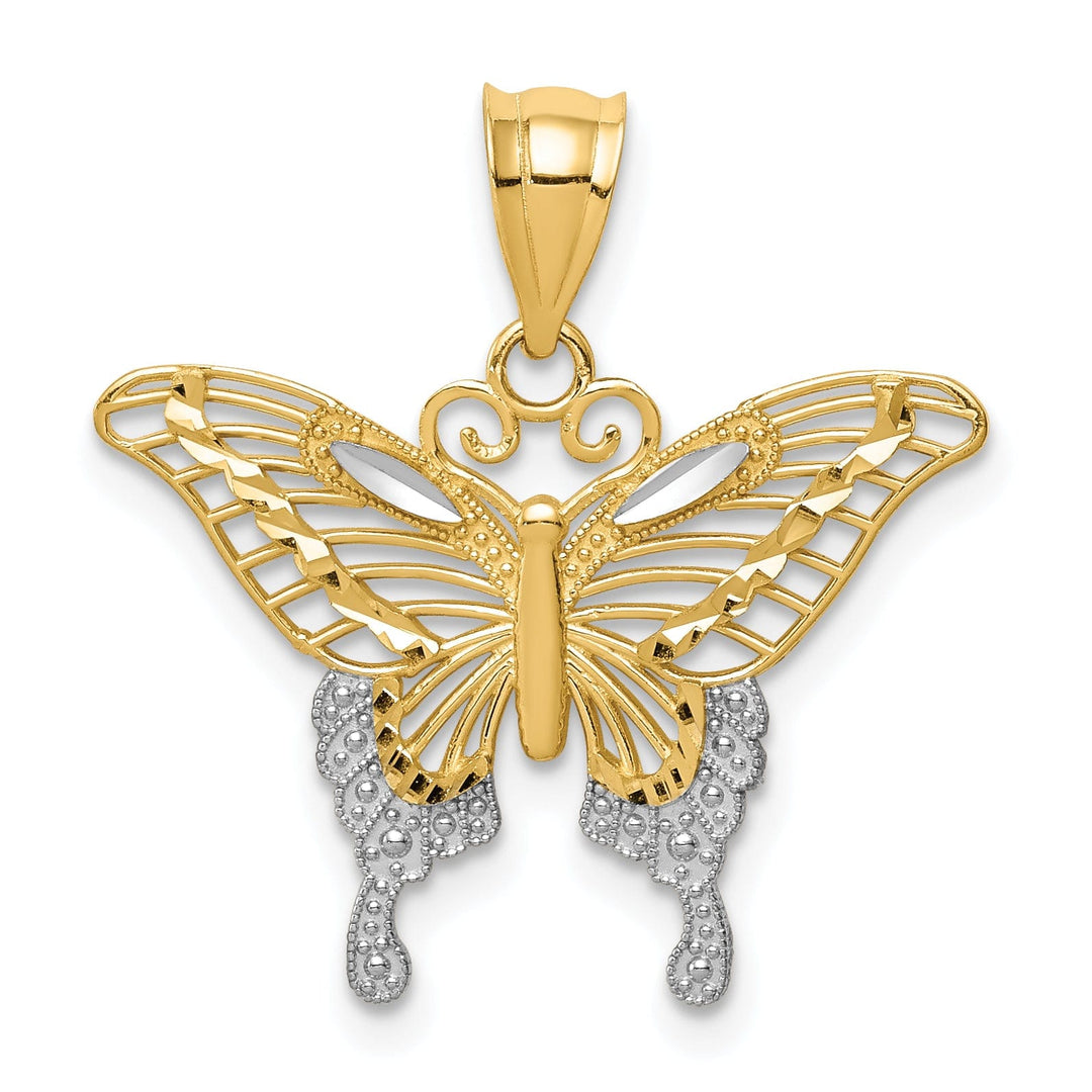 14k Two-tone Gold Casted Open Back Solid Diamond-cut Polished Finish Butterfly Charm Pendant