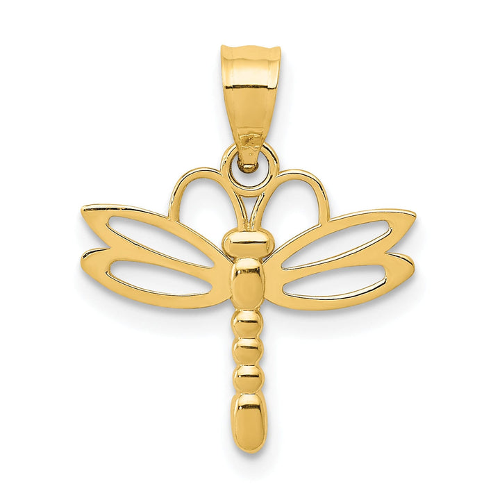 14k Yellow Gold Solid Open Back Polished Finish Dragonfly Design Charm Pendant