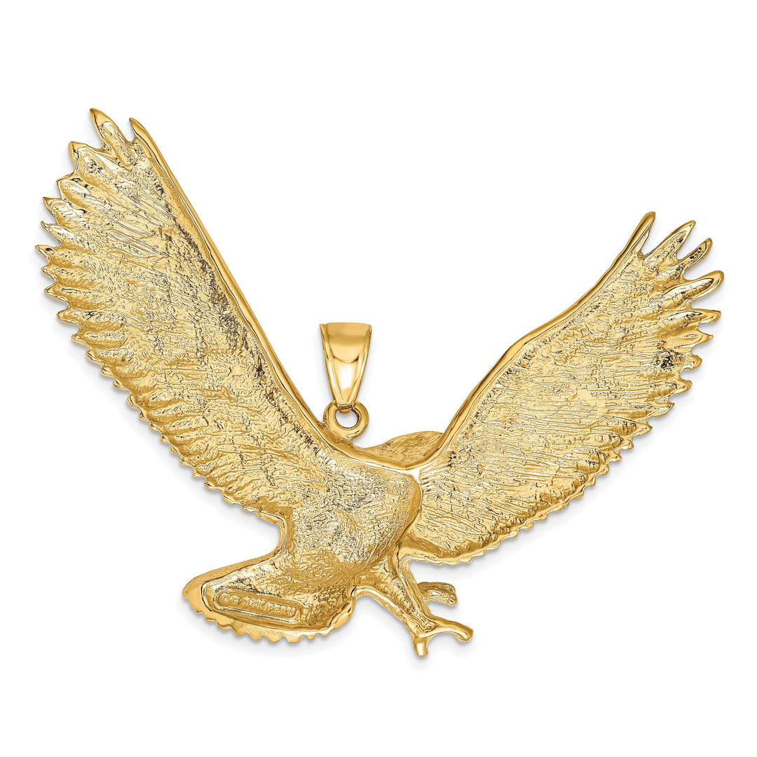 14k Yellow Gold Textured Polished Finish Solid Mens Eagle Design Charm Pendant