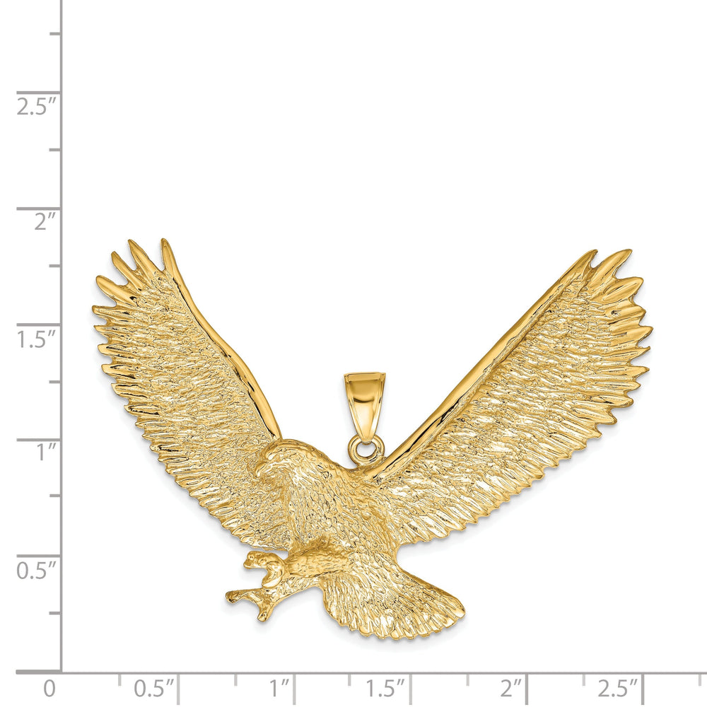 14k Yellow Gold Textured Polished Finish Solid Mens Eagle Design Charm Pendant