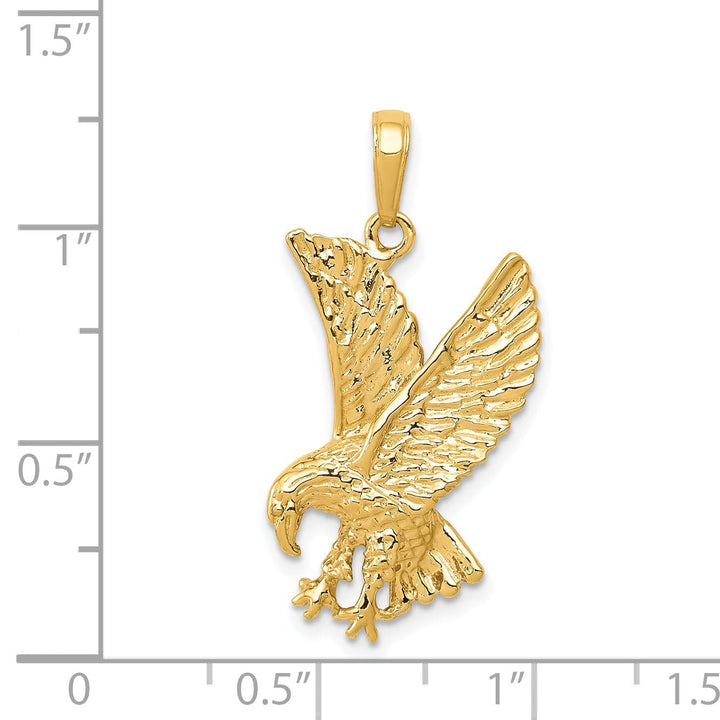 14k Yellow Gold Solid Textured Polished Finish Eagle Landing Mens Charm Pendant