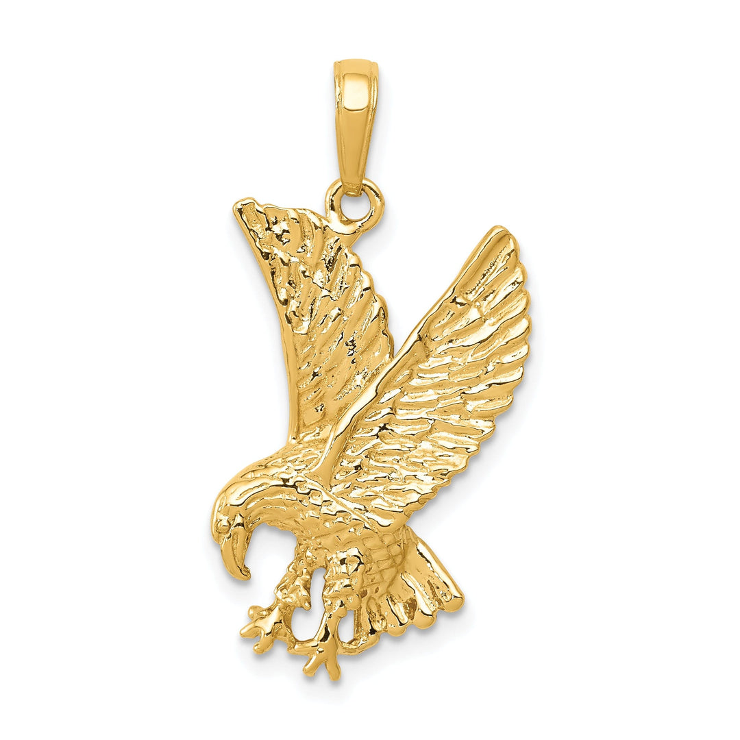 14k Yellow Gold Solid Textured Polished Finish Eagle Landing Mens Charm Pendant