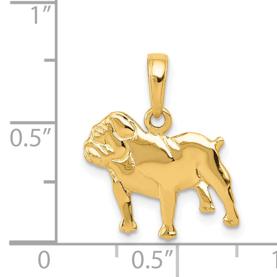 14k Yellow Gold Open Back Solid Textured Polished Finish Bull Dog Charm Pendant