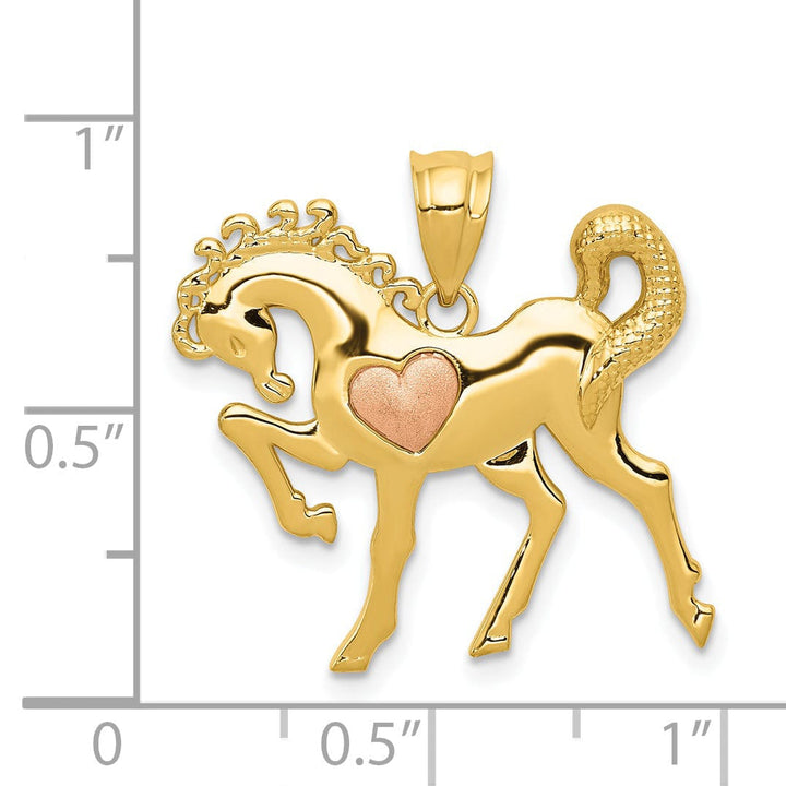 14k Yellow and Rose Gold Solid Polished and Brushed Finish Horse with Heart Design Charm Pendant
