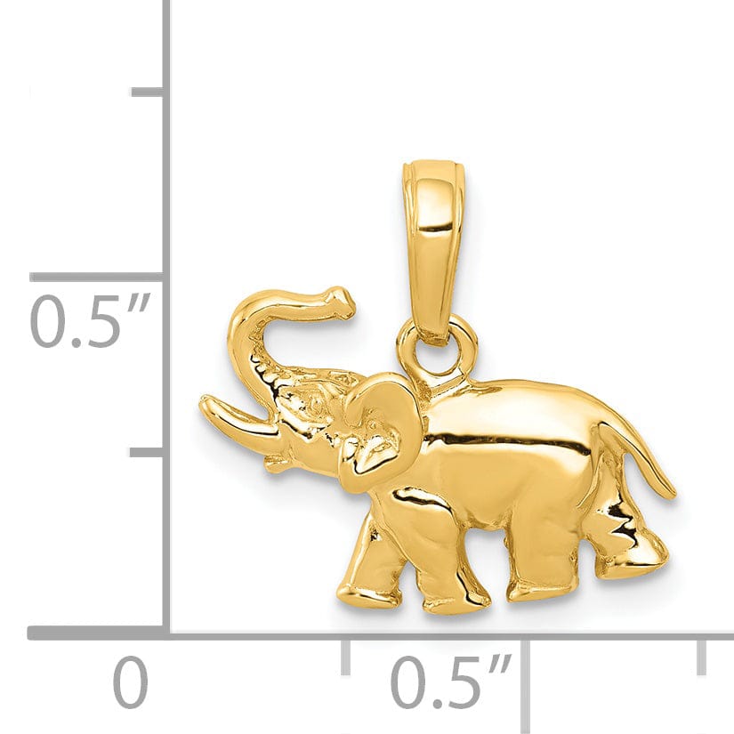 14k Yellow Gold Polished Solid Finish Elephant Charm Pendant
