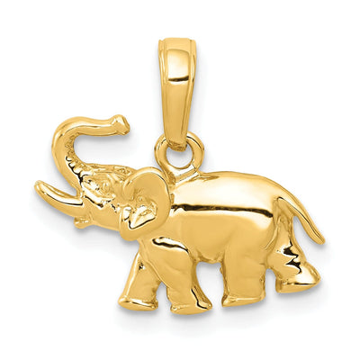14k Yellow Gold Polished Solid Finish Elephant Charm Pendant