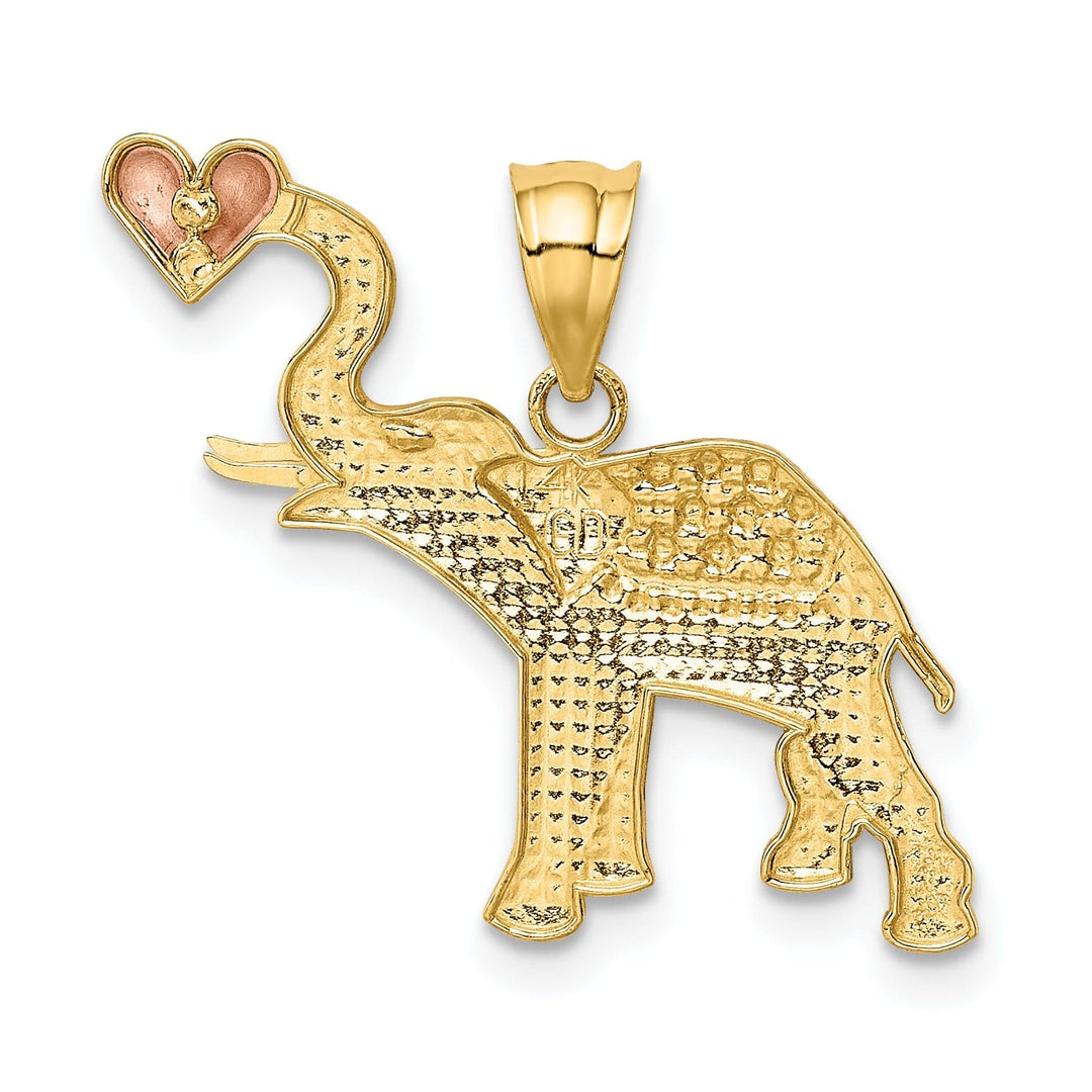 14k Two Tone Gold White Rhodium Solid Elephant Holding Heart Shape Design Charm Pendant
