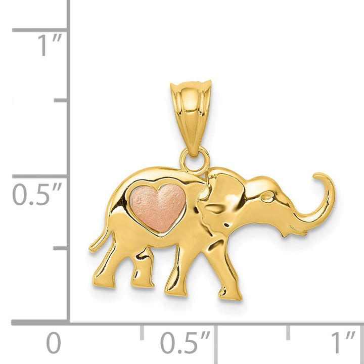 14k Yellow Rose Gold Solid Polished Finish Elephant with Heart Design Charm Pendant