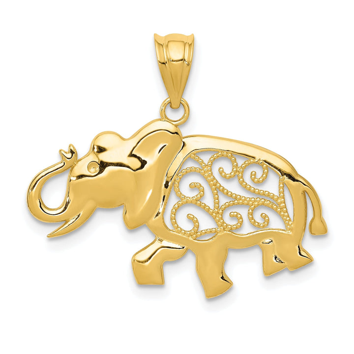 14k Yellow Gold Solid Polished Finish Filigree Elephant Charm Pendant