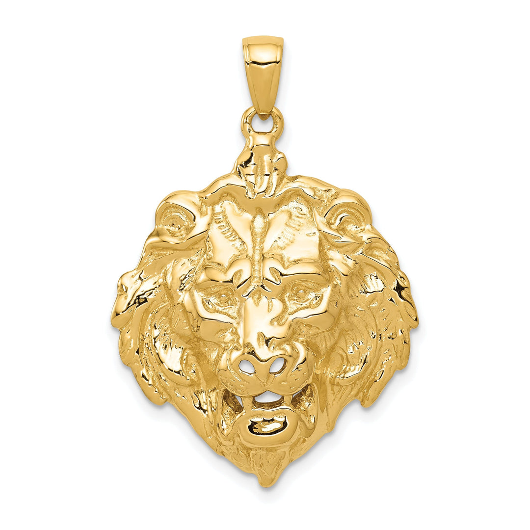 14k Yellow Gold Solid Polished Finish Lion Head Design Charm Pendant