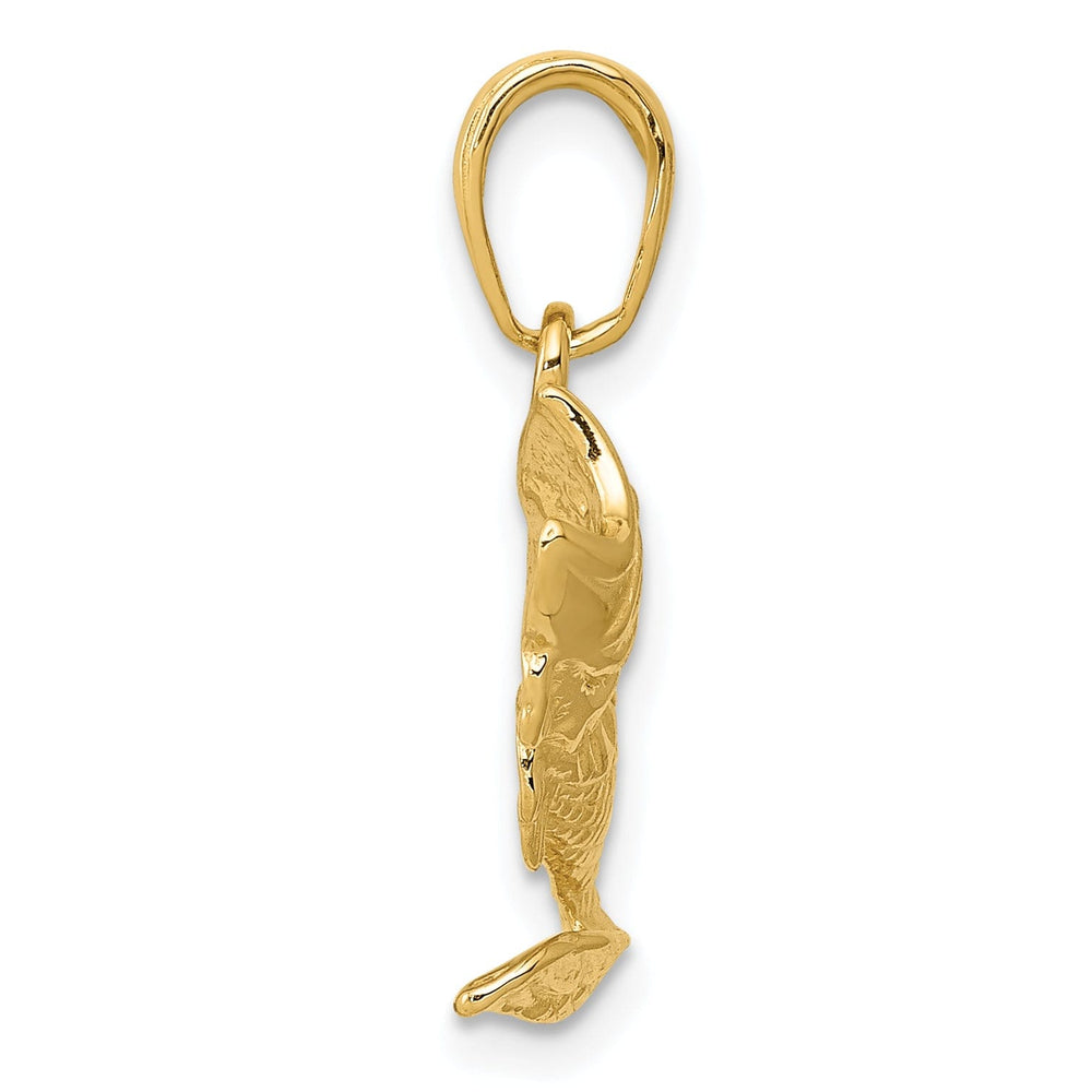 14k Yellow Gold Solid Textured Polished Finish Small Size Open Mouthed Bass Fish Charm Pendant