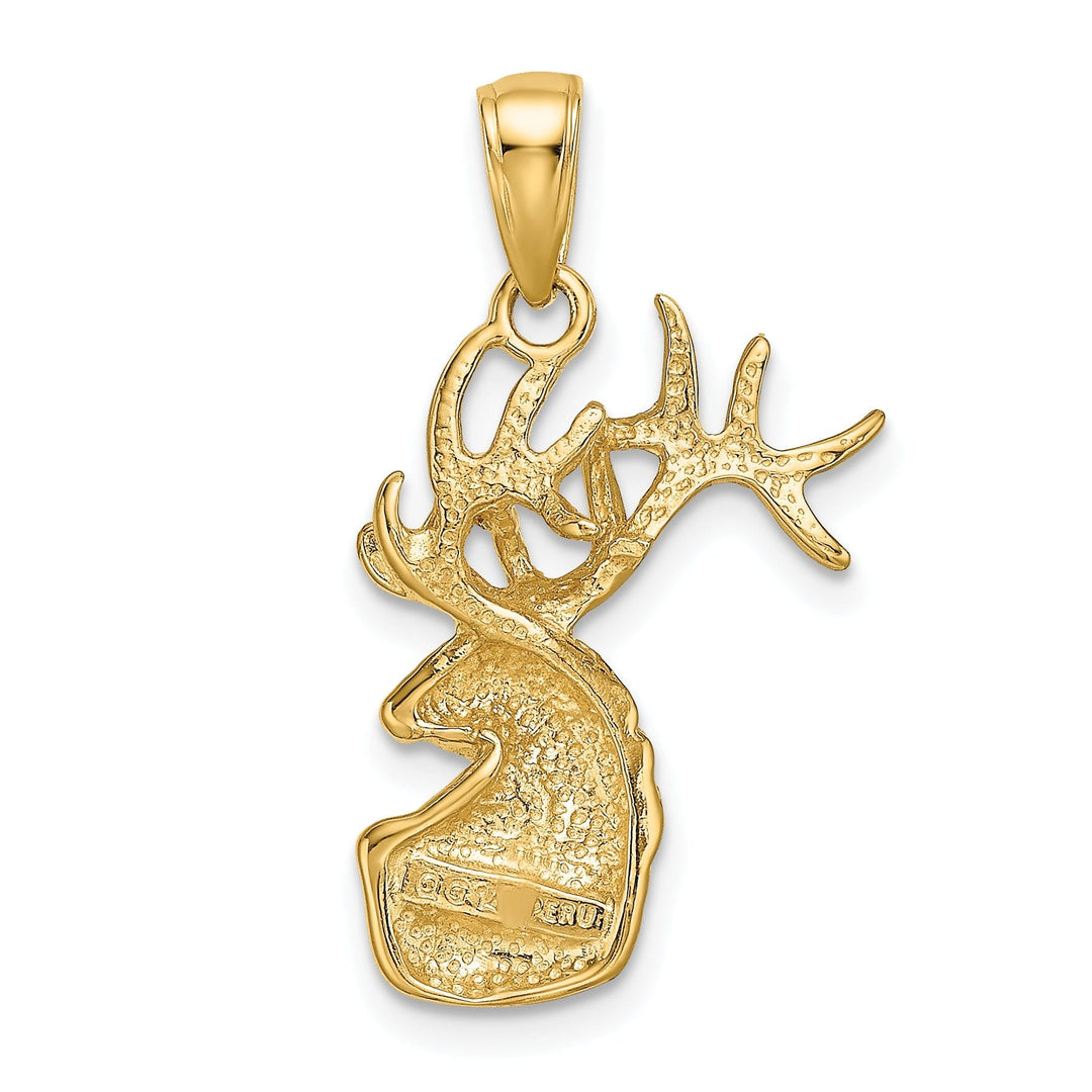 14k Yellow Gold Solid Polished Finish Deer Head With Antlers Design Charm Pendant