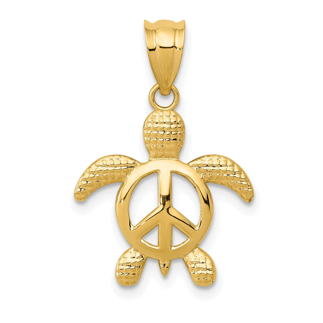 14k Yellow Gold Solid Textured Casted Polished Finish Peace Men's Turtle Charm Pendant