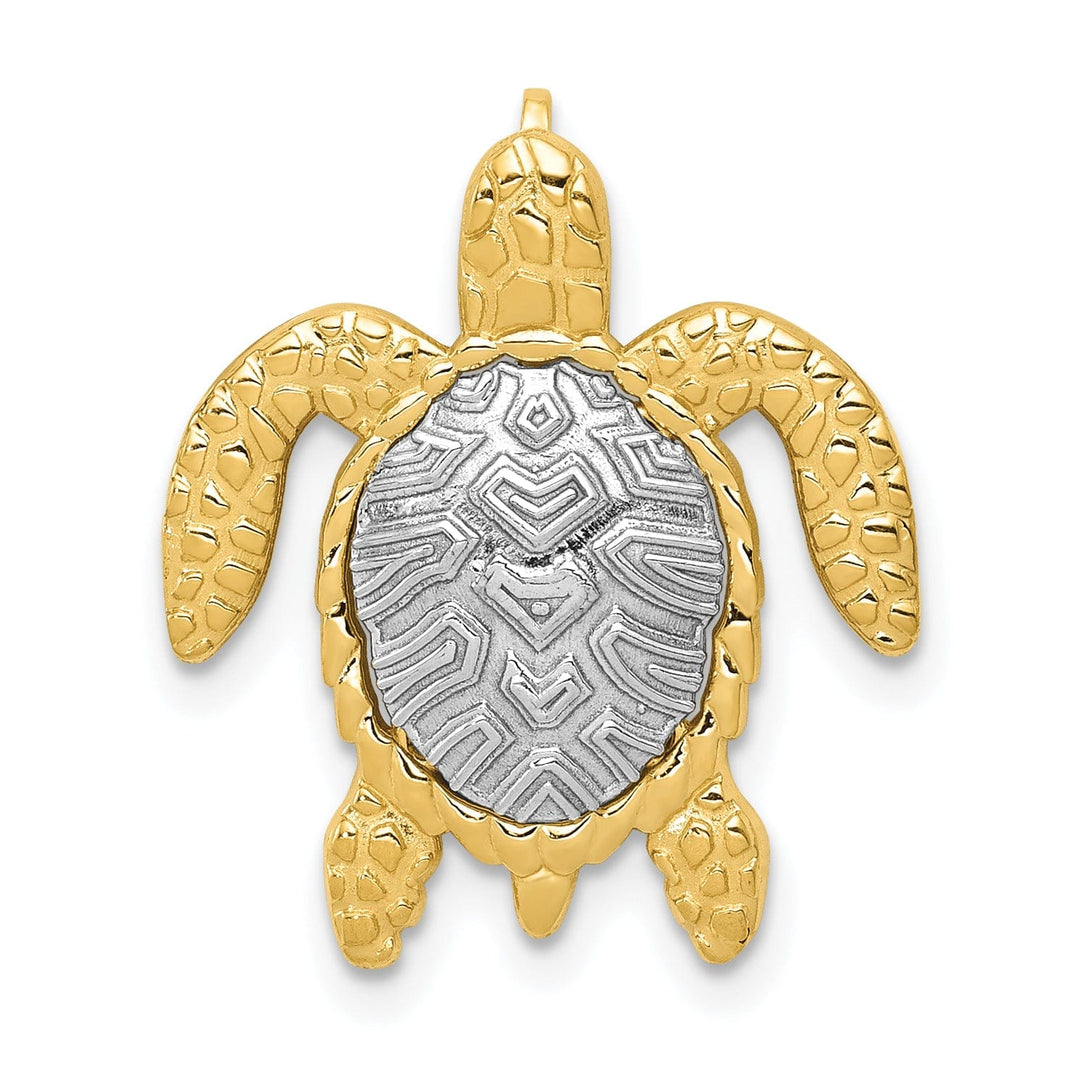 14K Two-Tone Gold Textured Casted Solid Polished Finish Turtle Pendant Slide