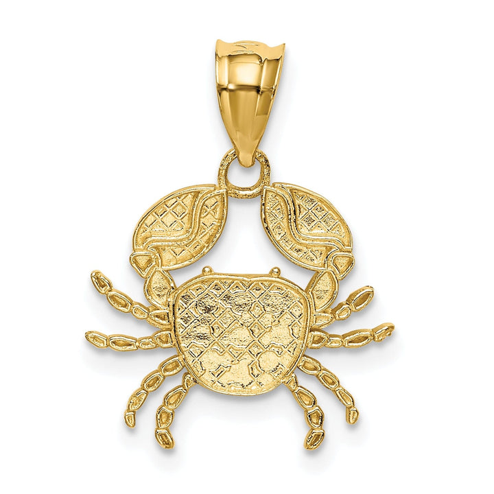 14K Yellow Gold White Rhodium Solid Polished Diamond-Cut Finish Crab Charm Pendant