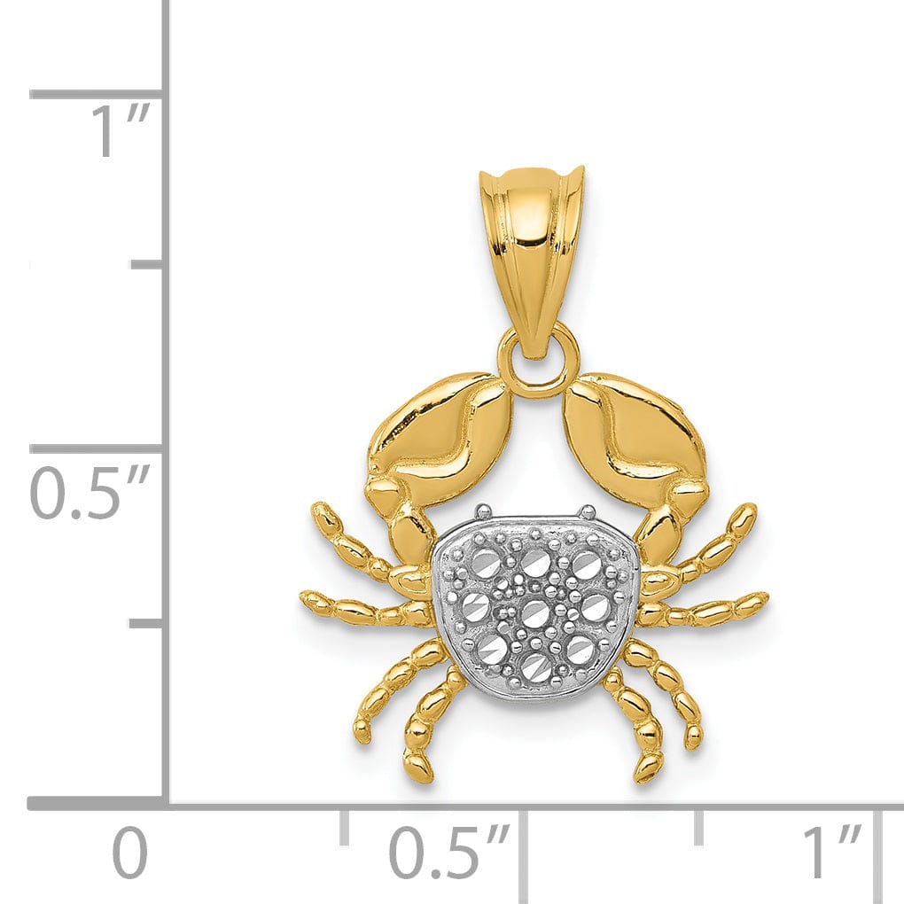 14K Yellow Gold White Rhodium Solid Polished Diamond-Cut Finish Crab Charm Pendant