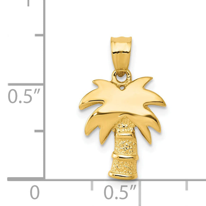 14k Yellow Gold Solid Polished Finish Open Back Palm Tree Charm Pendant