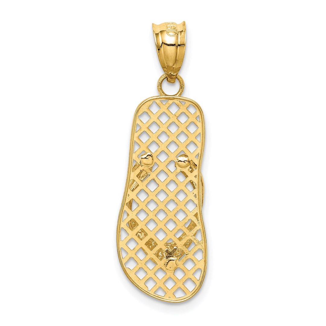 14k Yellow Gold Polished Finish Solid Open Back Mesh Design Single Flip flop Sandle Charm Pendant