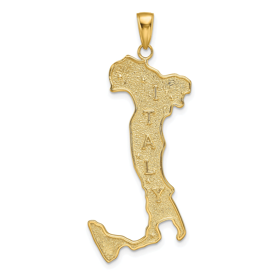 14K Yellow Gold Texture Finish Map of ITALY Boot Large Solid Charm Pendant