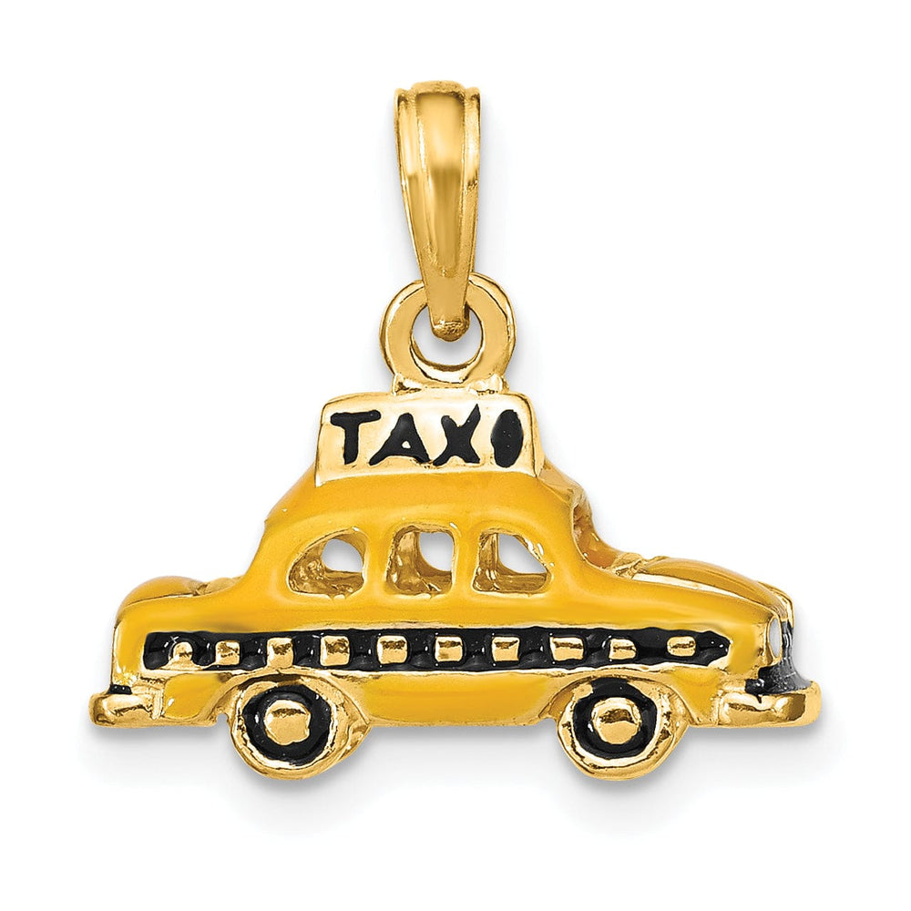 14K Yellow Gold Solid Polished Yellow, Black Enamel Finish New York 3-Dimensional Taxi Design Charm Pendant
