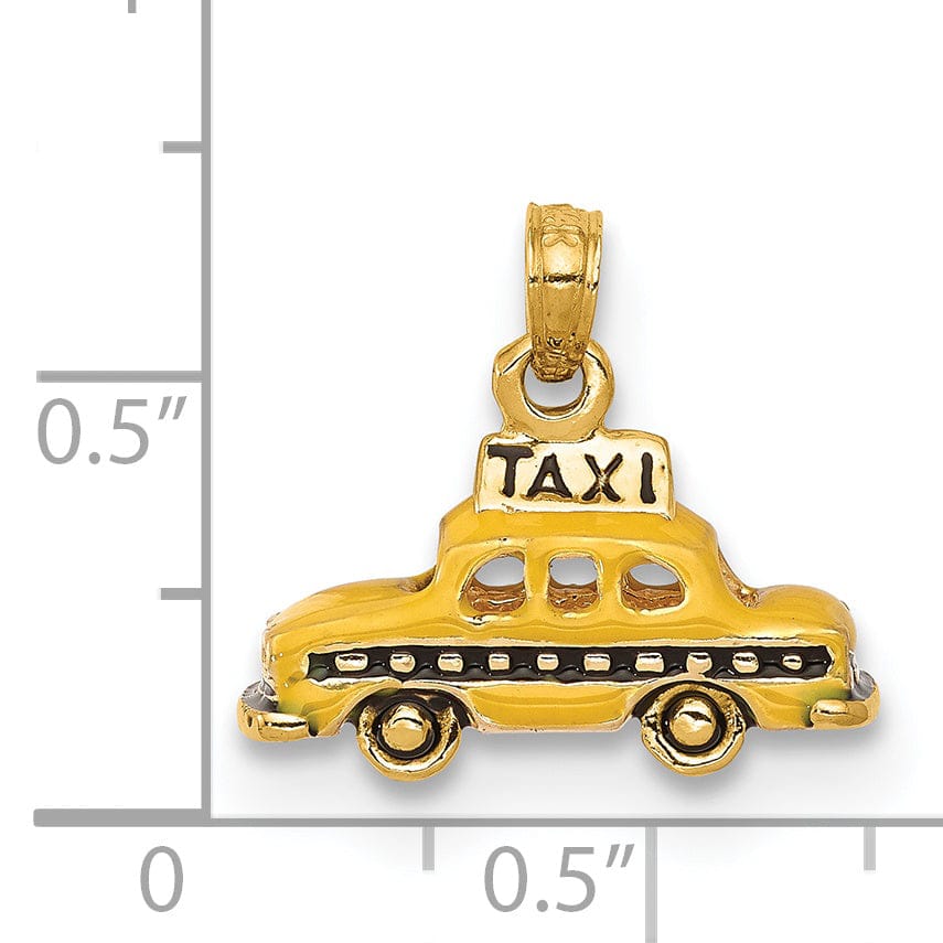 14K Yellow Gold Solid Polished Yellow, Black Enamel Finish New York 3-Dimensional Taxi Design Charm Pendant