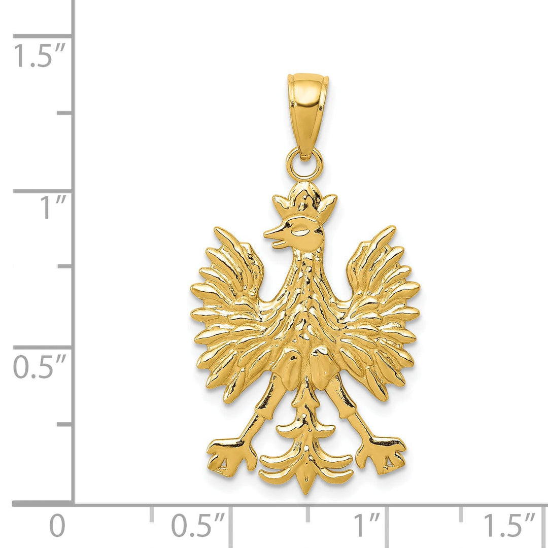 14k Yellow Gold Textured Polished Finish Solid Phoenix Mythological Bird Design Mens Charm Pendant