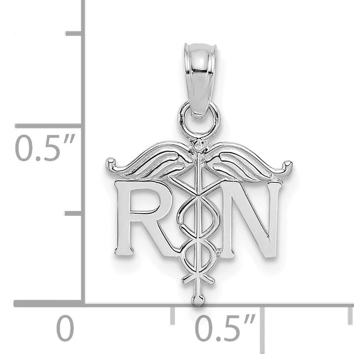 14K White Gold Textured Polished Finish Solid R.N Registered Nurse Charm Pendant