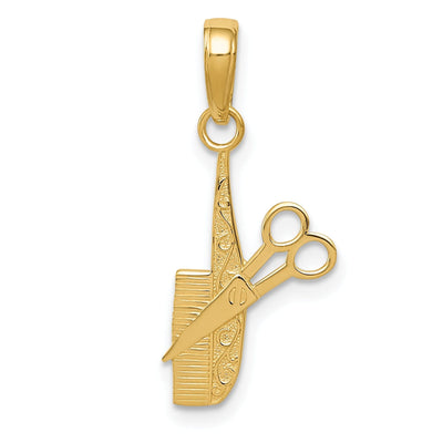 14k Yellow Gold Solid Comb and Scissors Charm