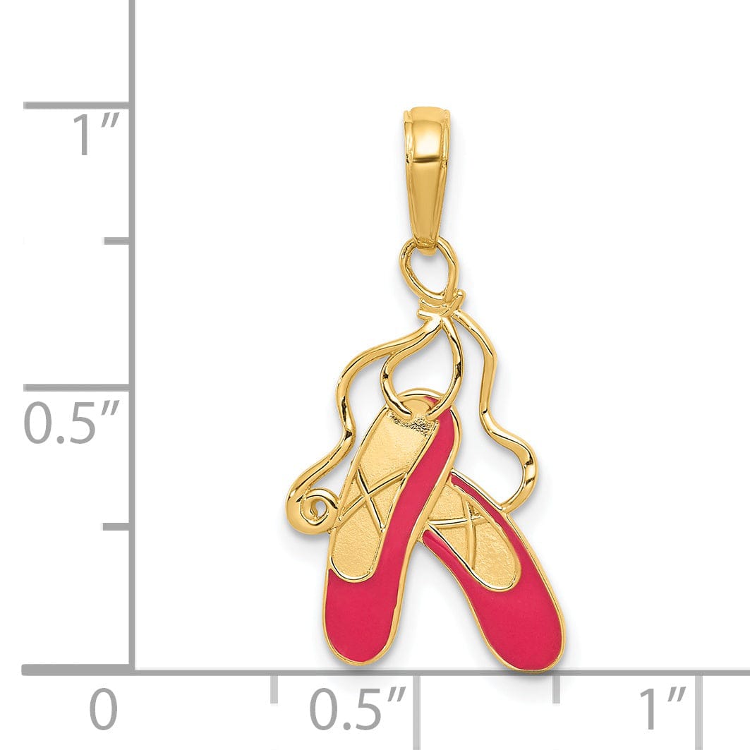 14k Yellow Gold Pink Ballet Slippers Pendant