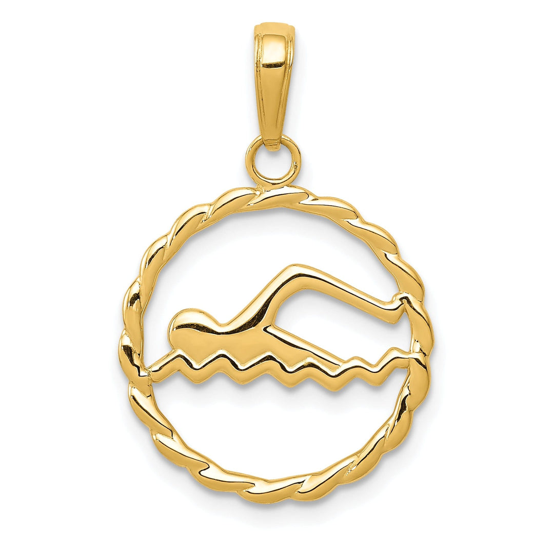 14K Yellow Gold Polished Circle Swimming Charm Pendant