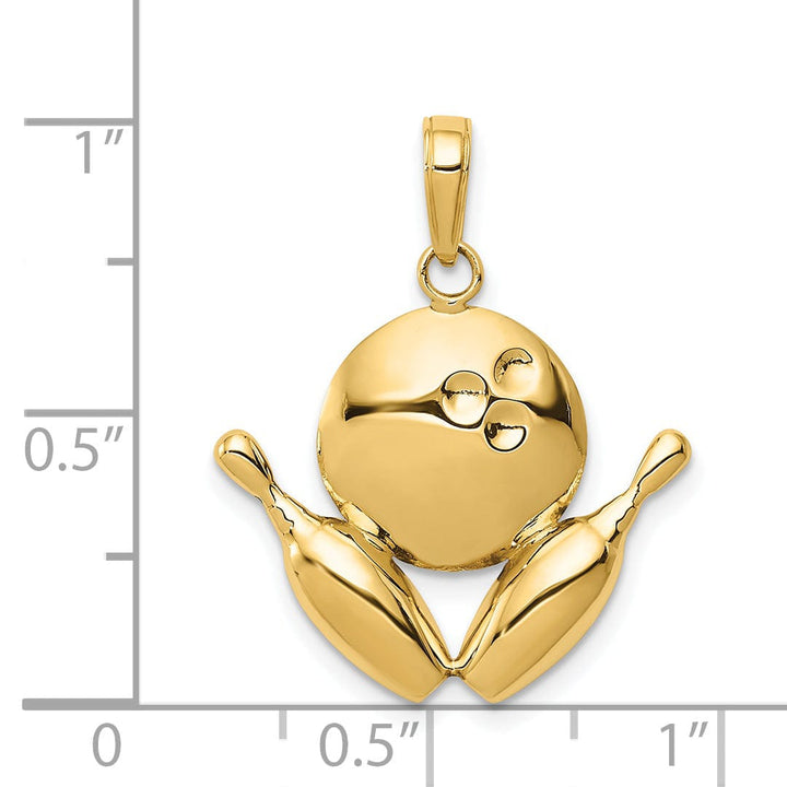 14k Yellow Gold Bowling Pins and Ball Charm Pendant