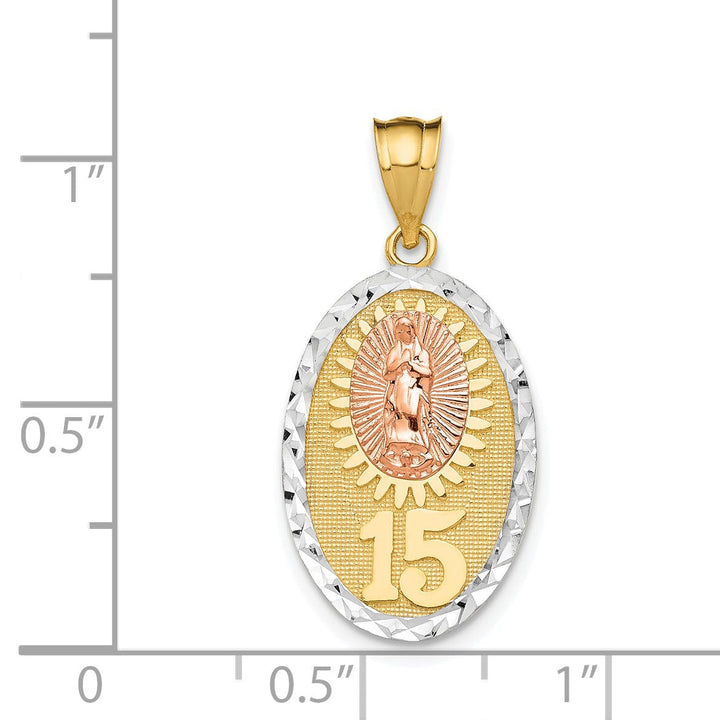 14k Two Tone Gold Guadalupe 15 Pendant