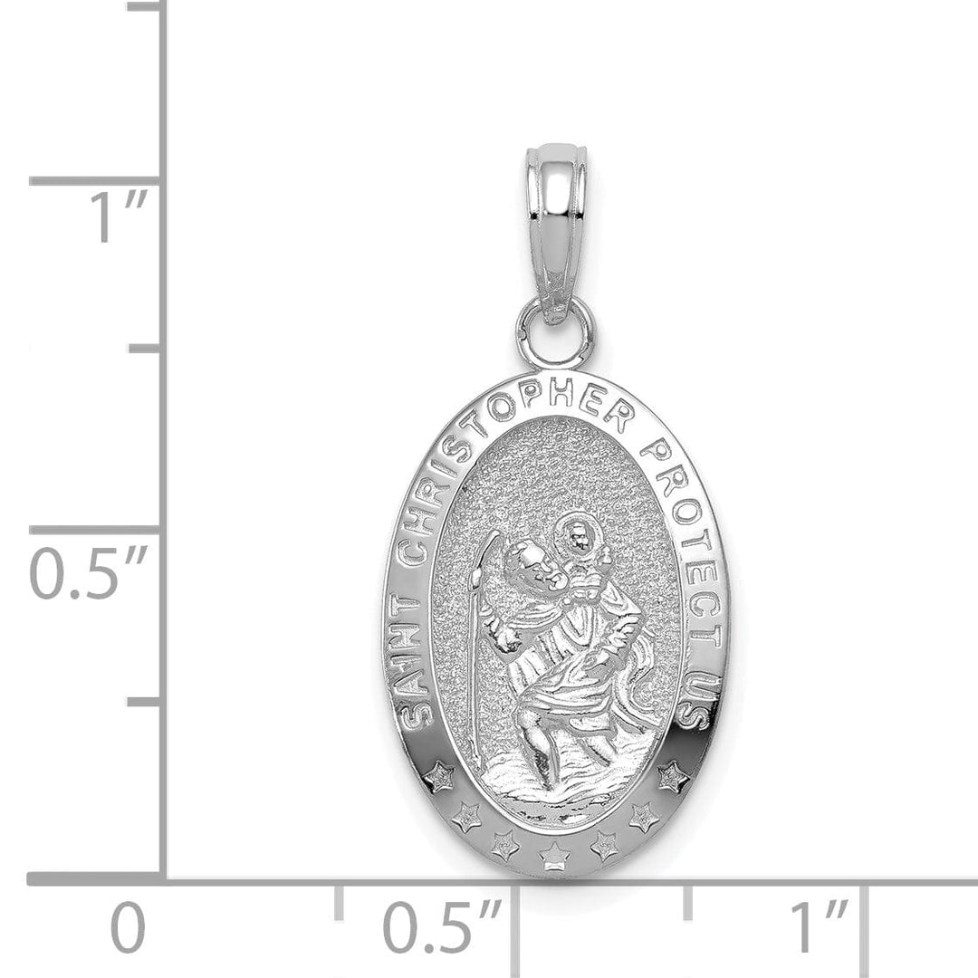 14K White Gold Saint Christopher Oval Medal Pendant