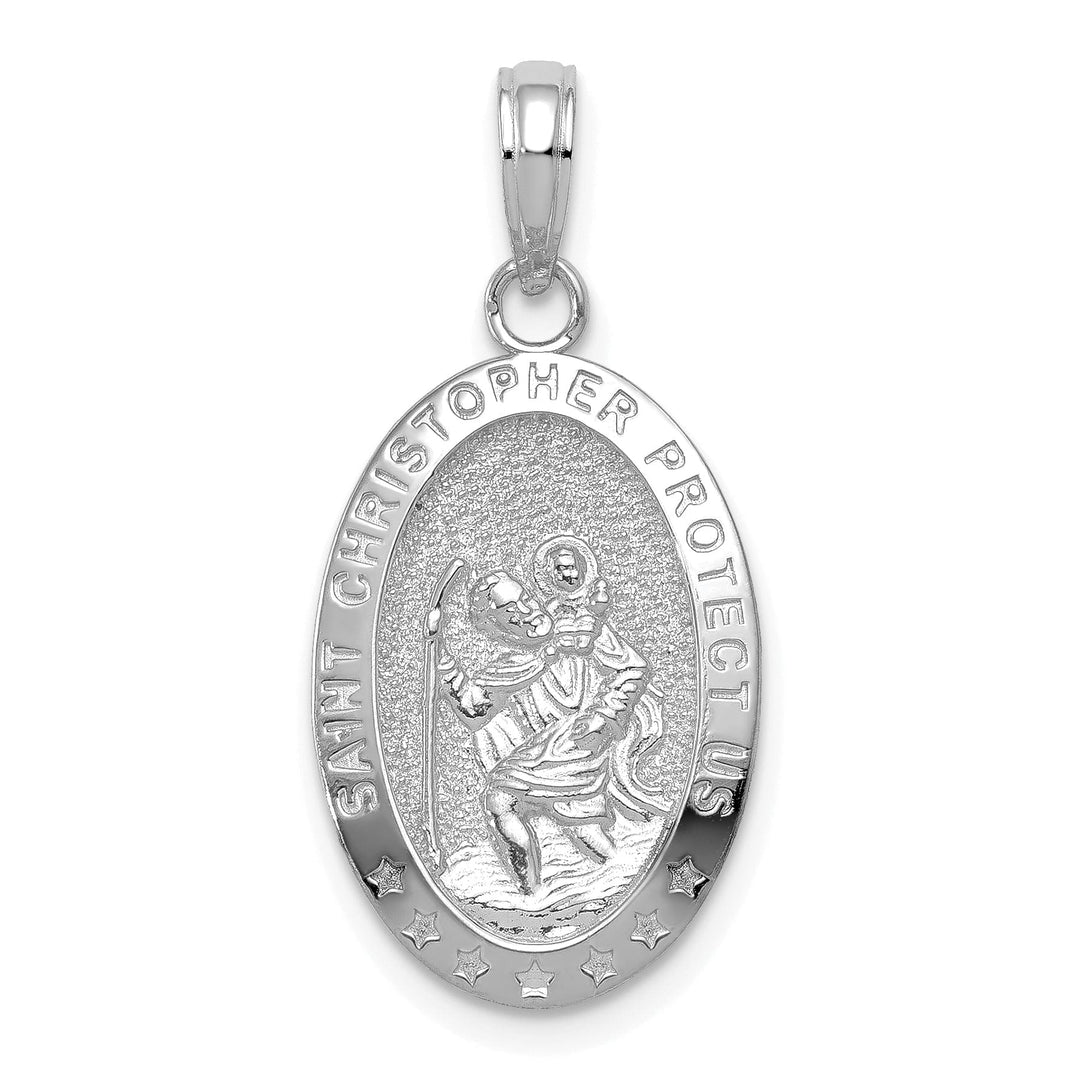 14K White Gold Saint Christopher Oval Medal Pendant