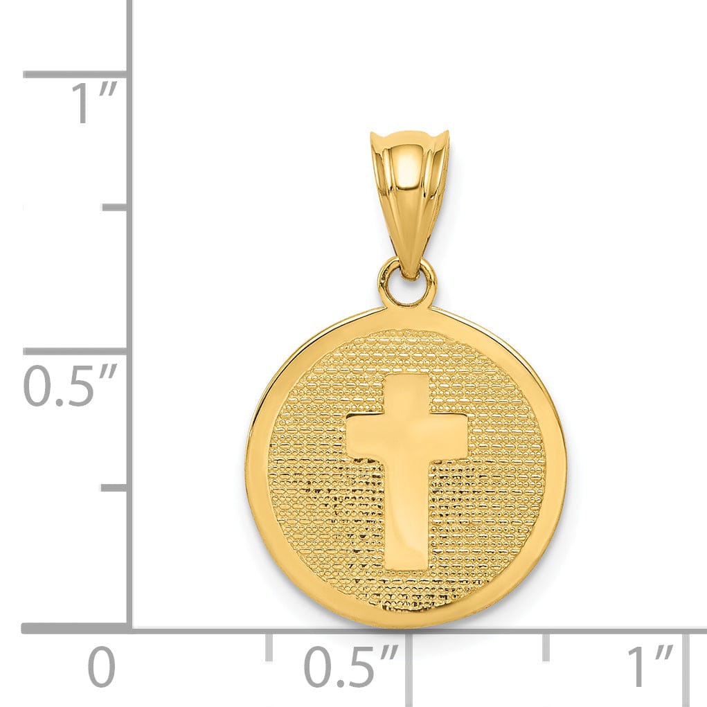 14k Yellow Gold Texture Polished Cross and 1st Holy Communion Pendant