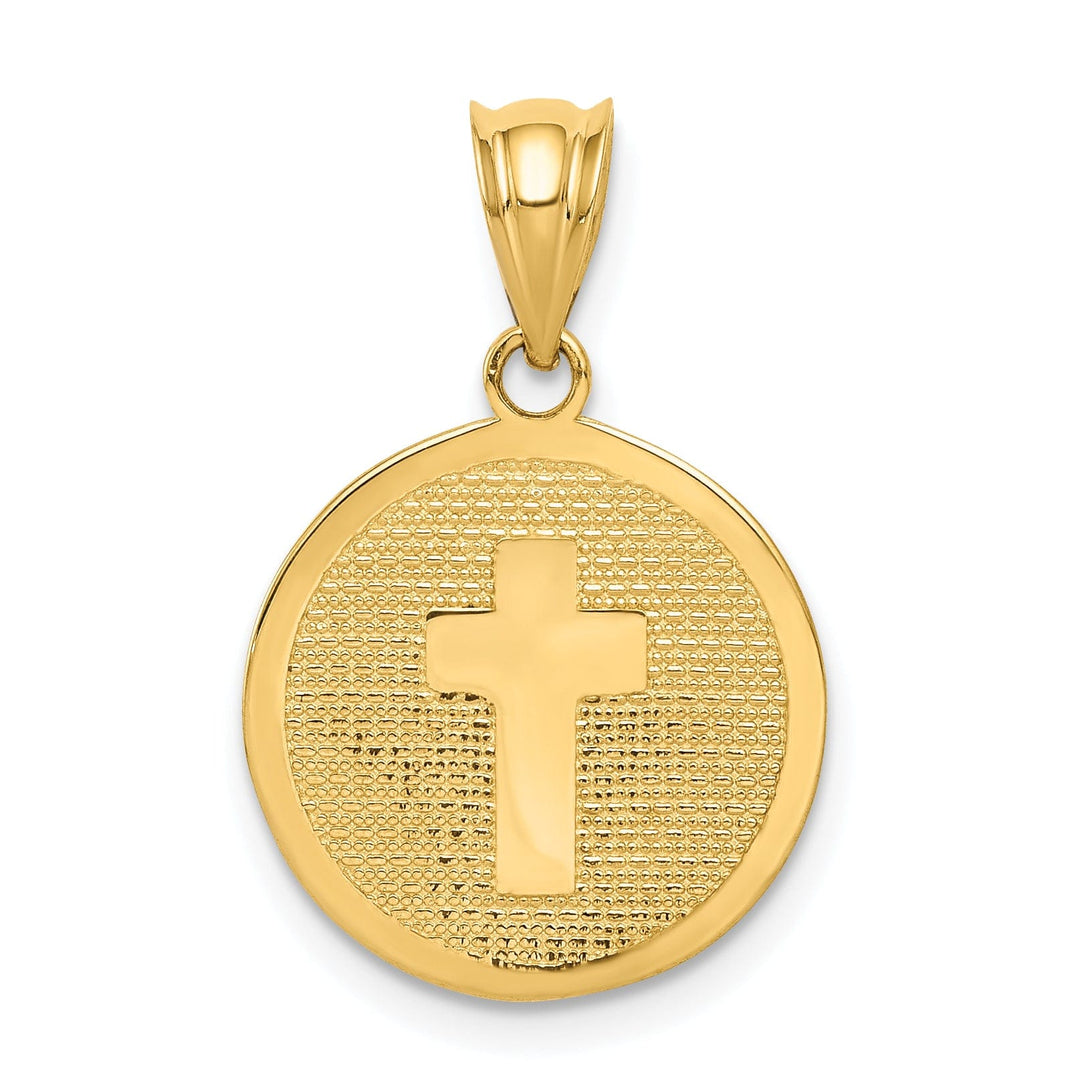 14k Yellow Gold Texture Polished Cross and 1st Holy Communion Pendant