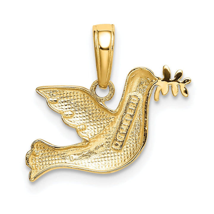 14K Yellow Gold Polished Finish Solid Dove With Olive Branch Pendant