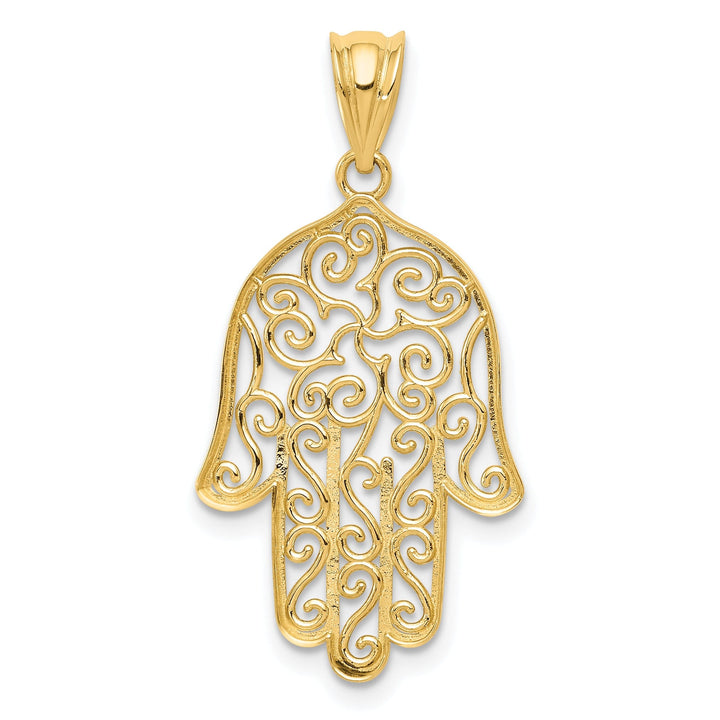 14k Yellow Gold Polished Textured Finish Filigree Hamsa Charm Pendant