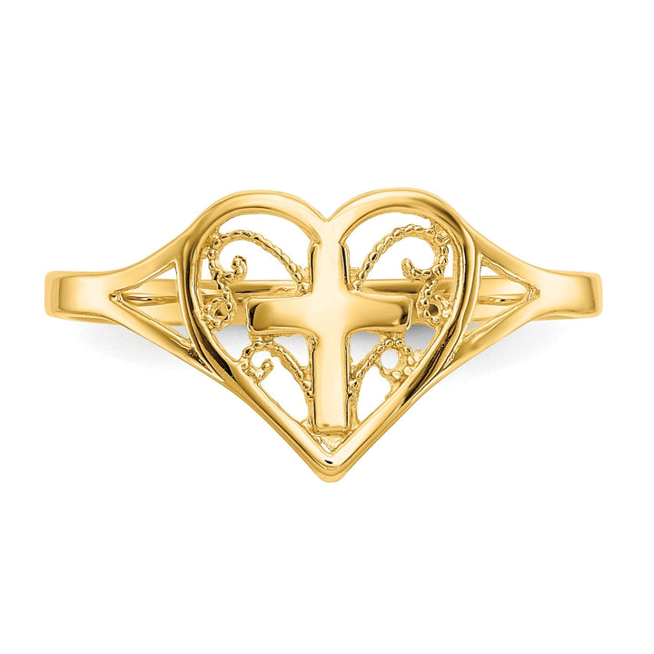 14kt yellow gold ladies heart with cross ring