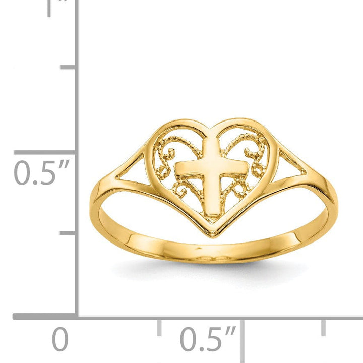 14kt yellow gold ladies heart with cross ring